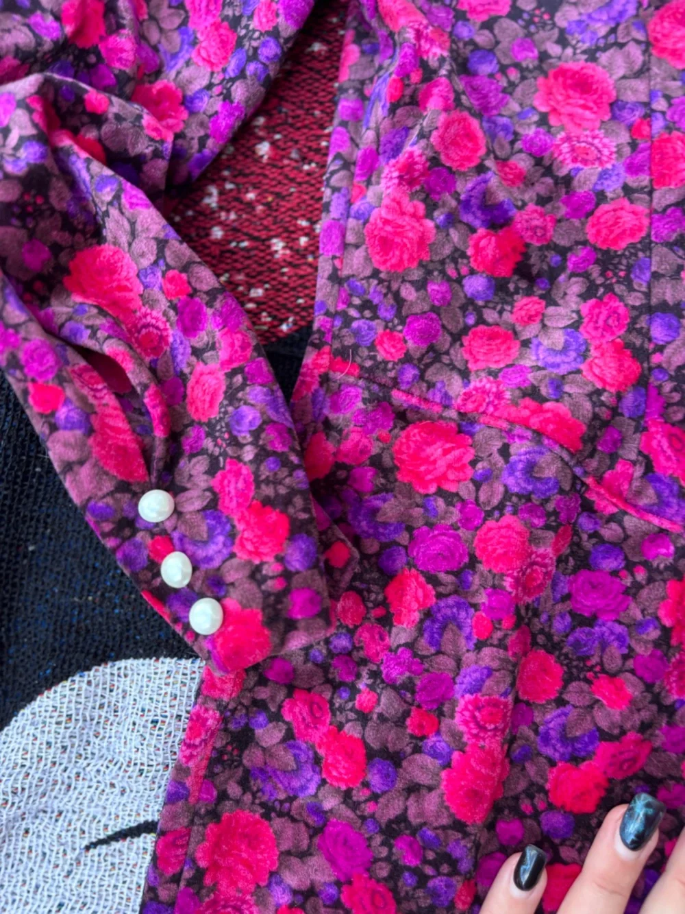 VINTAGE BRYAN VELVET FLORAL BOW TIE COLLARED GIRLS DRESS SIZE 12